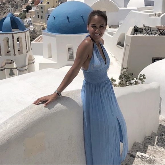 SKY BLUE EMBROIDERED MAXI DRESS (D1) - Picture 5 of 6